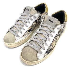 P448 Snake Print Leather Low Top Sneakers Trainers 7 / 37 Womens Lace Up